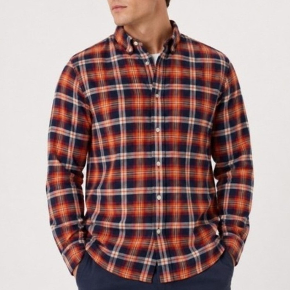 Brooks Brothers 346 XL Orange Navy Plaid Gorpcore Button Down Flannel Shirt
